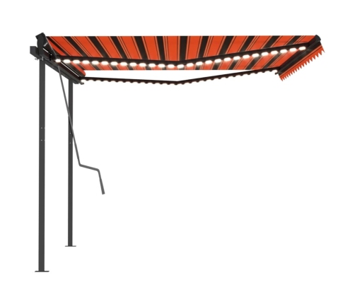 Toldo manual retráctil con LED naranja y marrón 4x3 m