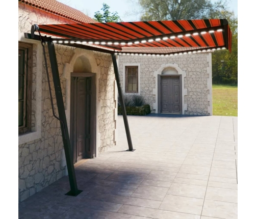 Toldo manual retráctil con LED naranja y marrón 4x3 m