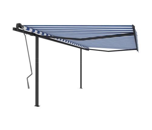 Toldo automático retráctil con postes azul y blanco 4x3 m