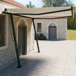 Toldo automático retráctil con postes color crema 4x3 m