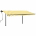 Toldo automático retráctil con postes amarillo y blanco 4x3 m