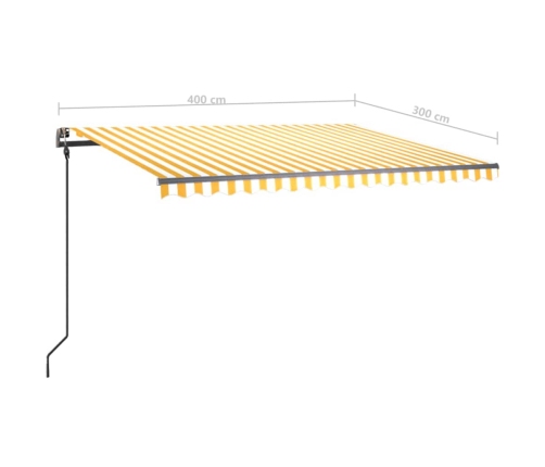 Toldo automático retráctil con postes amarillo y blanco 4x3 m