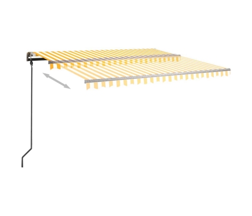 Toldo automático retráctil con postes amarillo y blanco 4x3 m