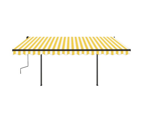 Toldo automático retráctil con postes amarillo y blanco 4x3 m