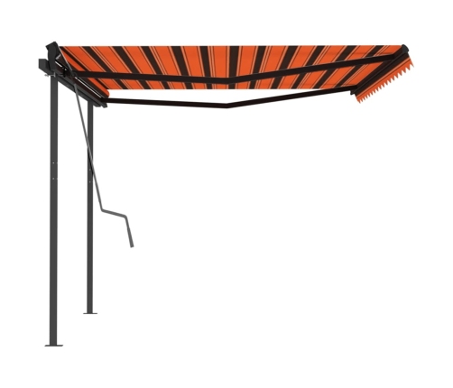 Toldo automático retráctil con postes naranja y marrón 4x3 m