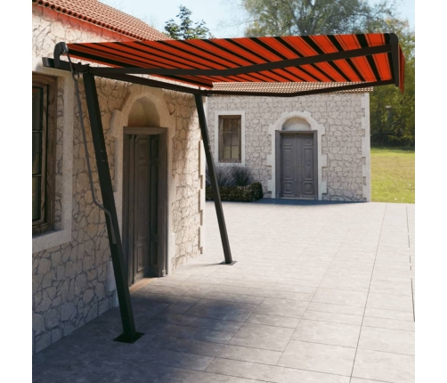 Toldo automático retráctil con postes naranja y marrón 4x3 m