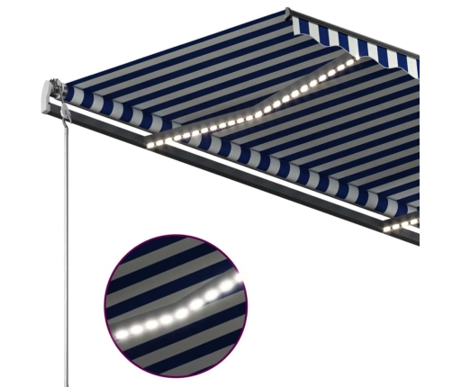 Toldo automático LED sensor de viento azul y blanco 4x3 m