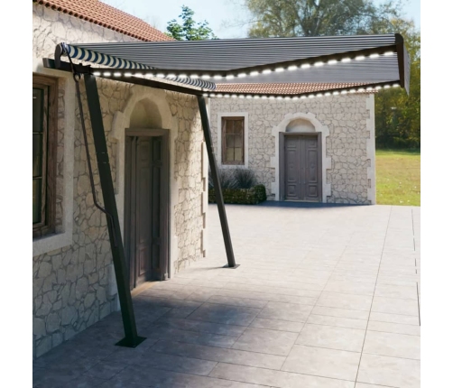 Toldo automático LED sensor de viento azul y blanco 4x3 m