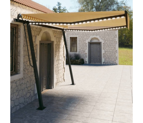 Toldo automático LED sensor de viento amarillo y blanco 4x3 m