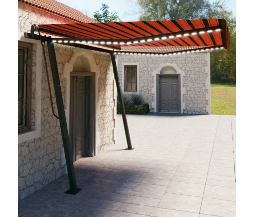 Toldo automático LED sensor de viento naranja y marrón 4x3 m