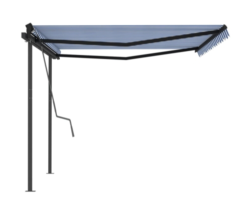 Toldo manual retráctil con postes azul y blanco 4,5x3 m