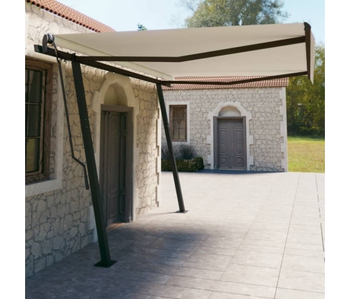 Toldo retráctil manual con postes color crema 4,5x3 m