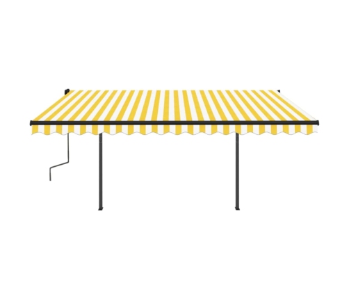 Toldo manual retráctil con postes amarillo y blanco 4,5x3 m