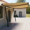 Toldo manual retráctil con postes amarillo y blanco 4,5x3 m