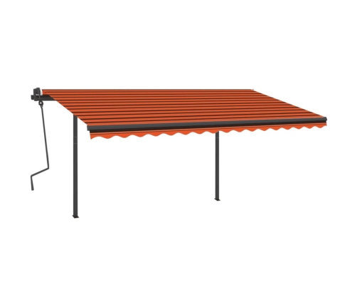 Toldo manual retráctil con postes naranja y marrón 4,5x3 m