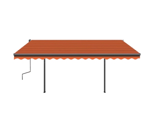 Toldo manual retráctil con postes naranja y marrón 4,5x3 m