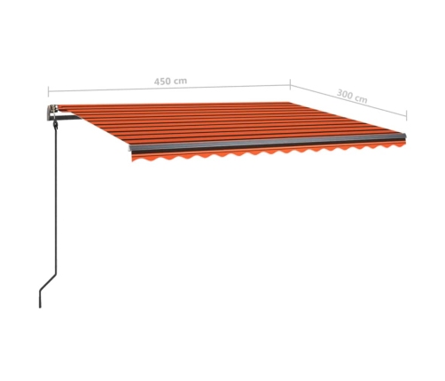 Toldo manual retráctil con postes naranja y marrón 4,5x3 m