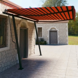 Toldo manual retráctil con postes naranja y marrón 4,5x3 m