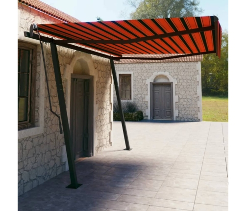 Toldo manual retráctil con postes naranja y marrón 4,5x3 m