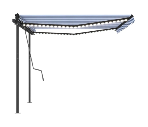 Toldo manual retráctil con LED azul y blanco 4,5x3 m