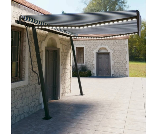 Toldo manual retráctil con LED azul y blanco 4,5x3 m