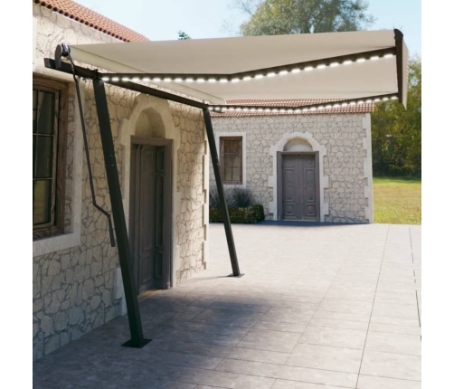 Toldo retráctil manual con LED color crema 4,5x3 m