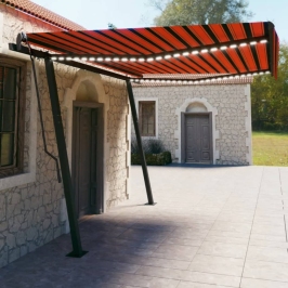 Toldo manual retráctil con LED naranja y marrón 4,5x3 m