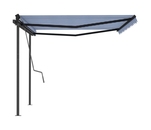 Toldo automático retráctil con postes azul y blanco 4,5x3 m