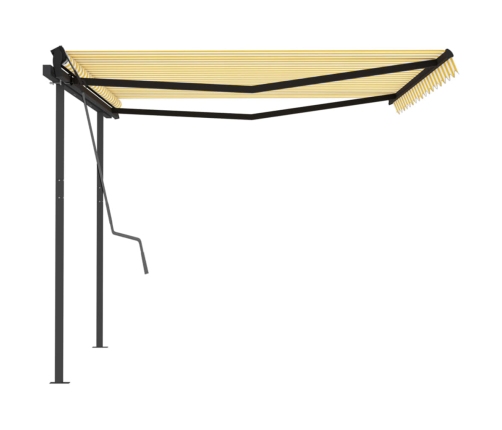 Toldo automático retráctil con postes amarillo y blanco 4,5x3 m