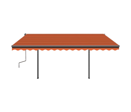 Toldo automático retráctil con postes naranja y marrón 4,5x3 m