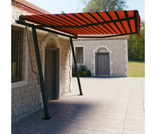 Toldo automático retráctil con postes naranja y marrón 4,5x3 m