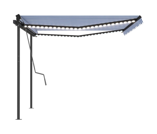 Toldo automático con LED sensor de viento azul y blanco 4,5x3 m