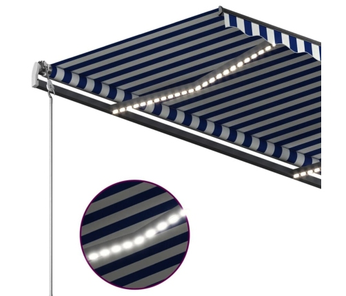 Toldo automático con LED sensor de viento azul y blanco 4,5x3 m