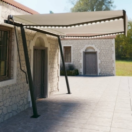 Toldo automático con LED y sensor de viento color crema 4,5x3 m