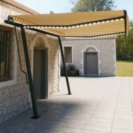 Toldo automático LED sensor de viento amarillo y blanco 4,5x3 m