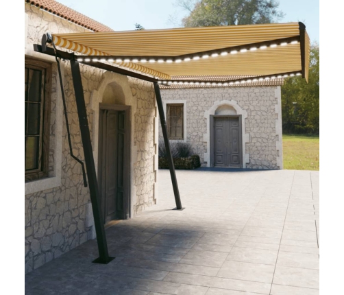 Toldo automático LED sensor de viento amarillo y blanco 4,5x3 m