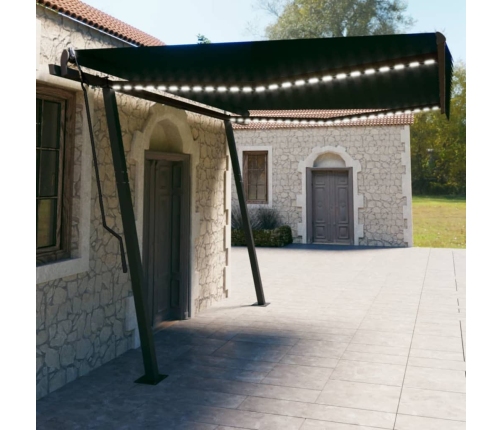 Toldo automático con LED sensor de viento gris antracita 4,5x3m