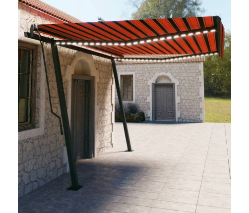 Toldo automático LED sensor de viento naranja y marrón 4,5x3 m