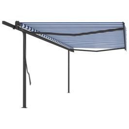 Toldo manual retráctil con postes azul y blanco 5x3 m