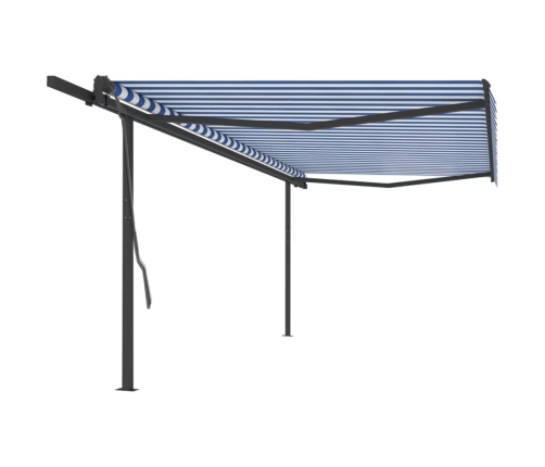 Toldo manual retráctil con postes azul y blanco 5x3 m