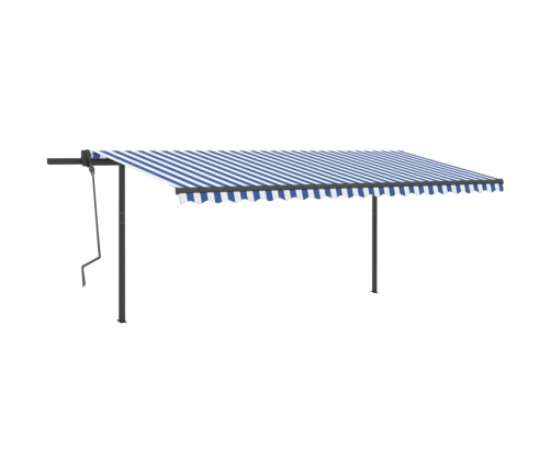 Toldo manual retráctil con postes azul y blanco 5x3 m