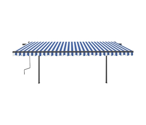 Toldo manual retráctil con postes azul y blanco 5x3 m