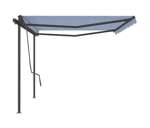 Toldo manual retráctil con postes azul y blanco 5x3 m