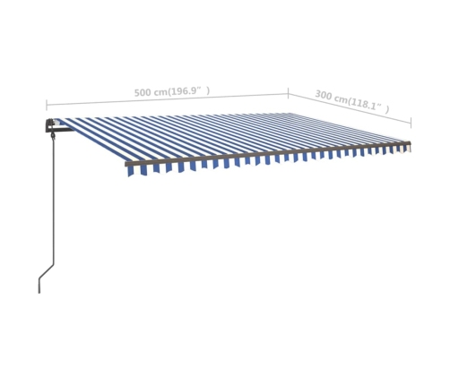 Toldo manual retráctil con postes azul y blanco 5x3 m