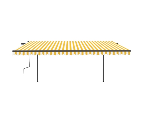 Toldo manual retráctil con postes amarillo y blanco 5x3 m