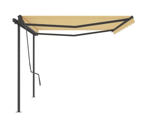 Toldo manual retráctil con postes amarillo y blanco 5x3 m