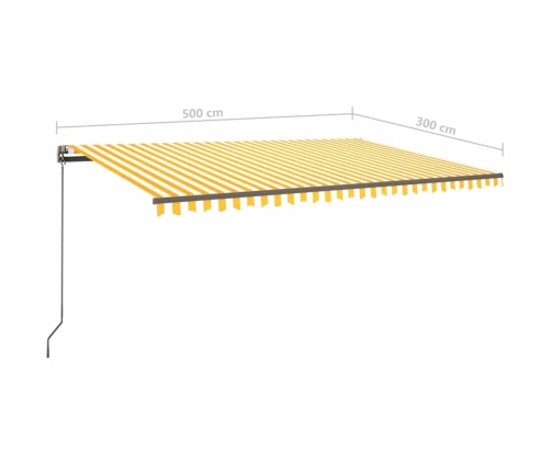 Toldo manual retráctil con postes amarillo y blanco 5x3 m