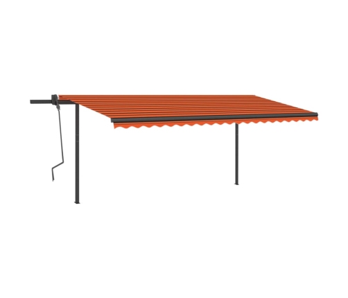 Toldo manual retráctil con postes naranja y marrón 5x3 m