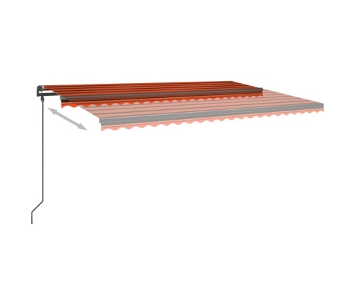 Toldo manual retráctil con postes naranja y marrón 5x3 m