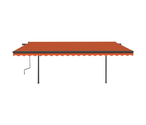 Toldo manual retráctil con postes naranja y marrón 5x3 m